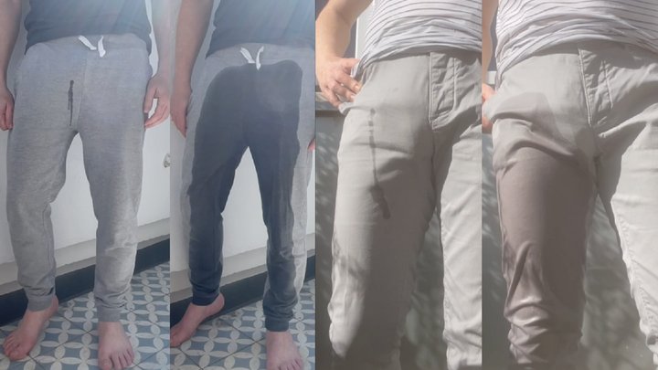 Roommate Dared to Wet his Grey Pants After Desperation (twice)