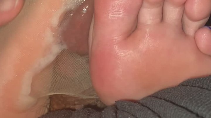 Blue Toes Trapped Nylon Cumshot