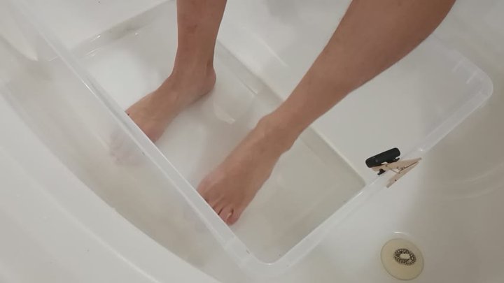 Making pancake mix. Barefoot bathtub ASMR