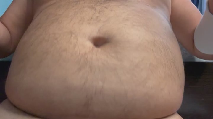 Fat Bob strokes and jerks off onto his huge hairy belly c