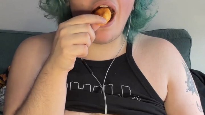 Cheese meal- fat ftm femboy eats way toooo much with their hairy tits out