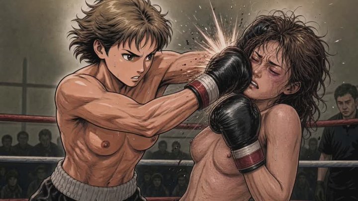 Topless Anime Boxing – Champion beats down Open Challenger LOW