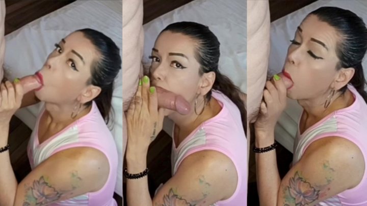 Submissive trans swallows cum's of a big white cock copy