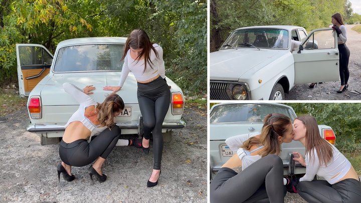 Alina and Lisa turn off the engine by closing the exhaust pipe