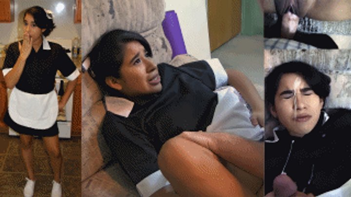 Indentured maid eRica gets fucked on the couch & is blasted with cum!