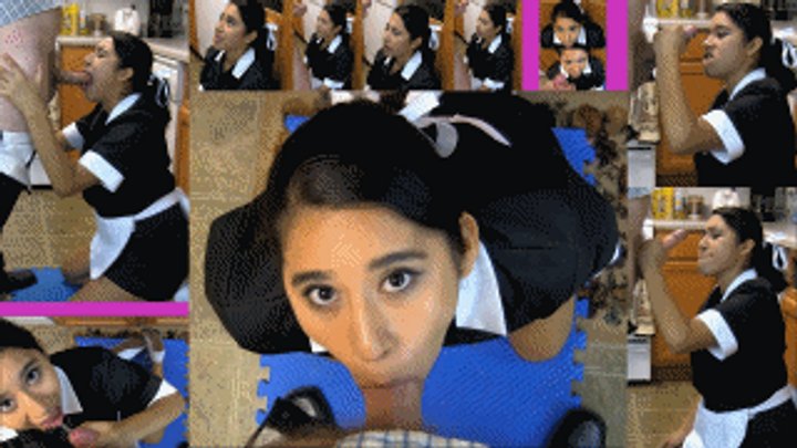 Indentured maid eRica sucks cock, deep throats, gags, and gets blasted with her 