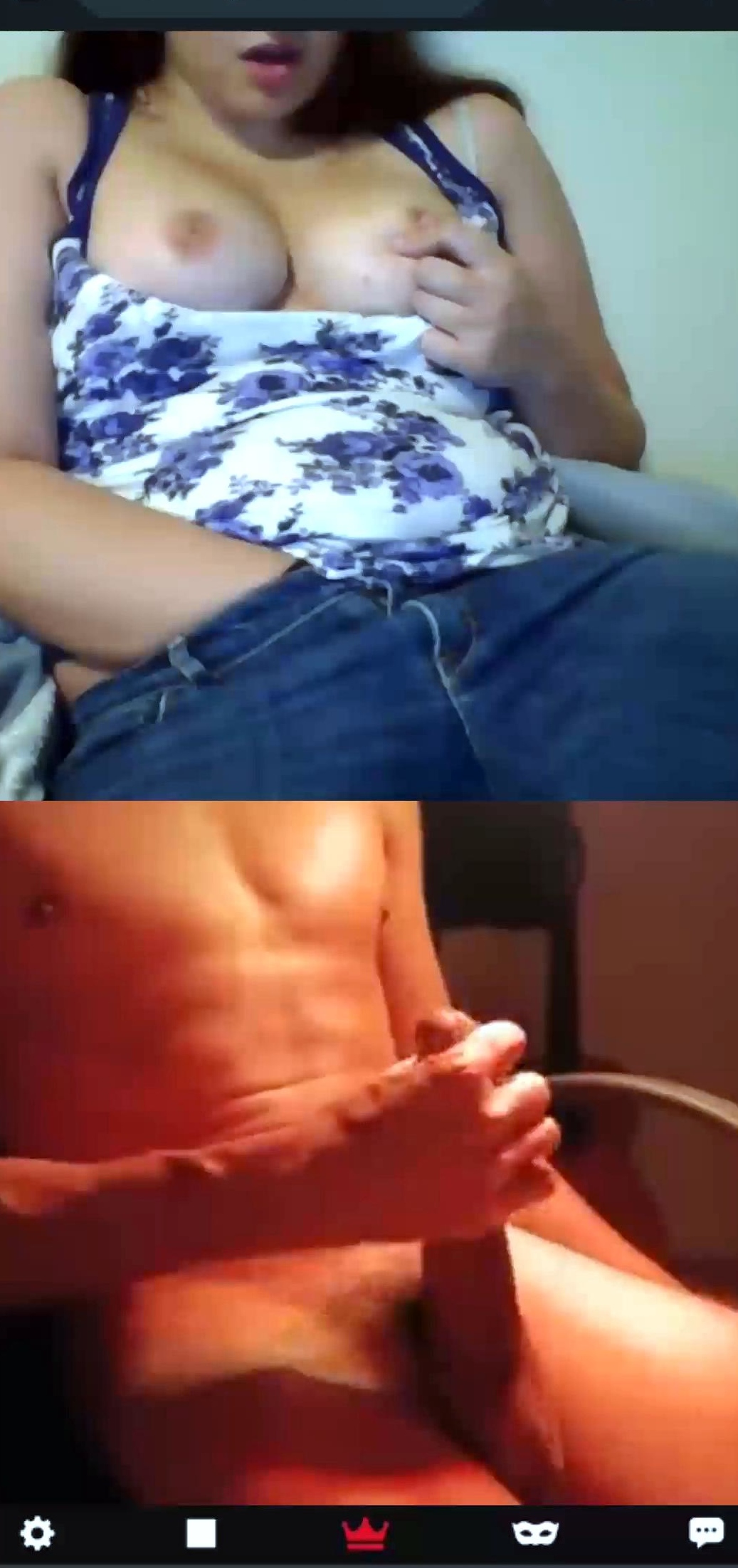 Chubby teen with glasses helps big cock cum on chat