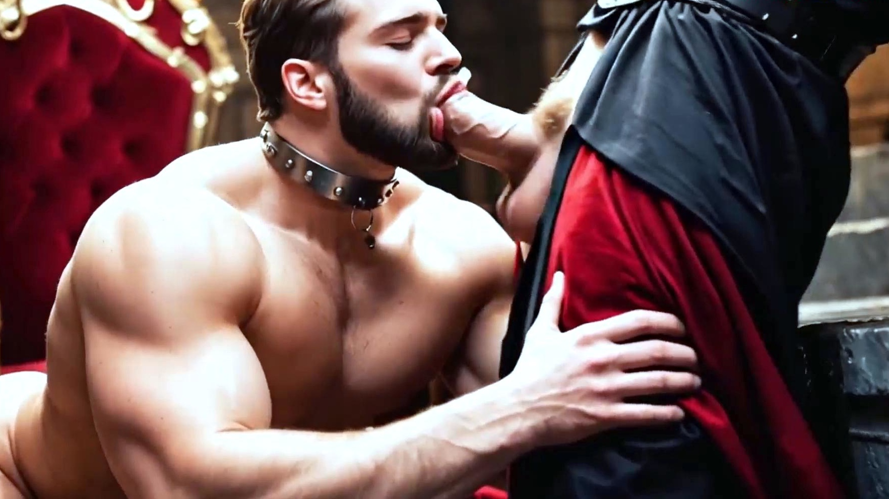 Royal harem serves the king with eager open mouths