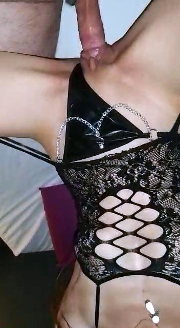 spread petite milf pussy in black lingerie fucking big cock
