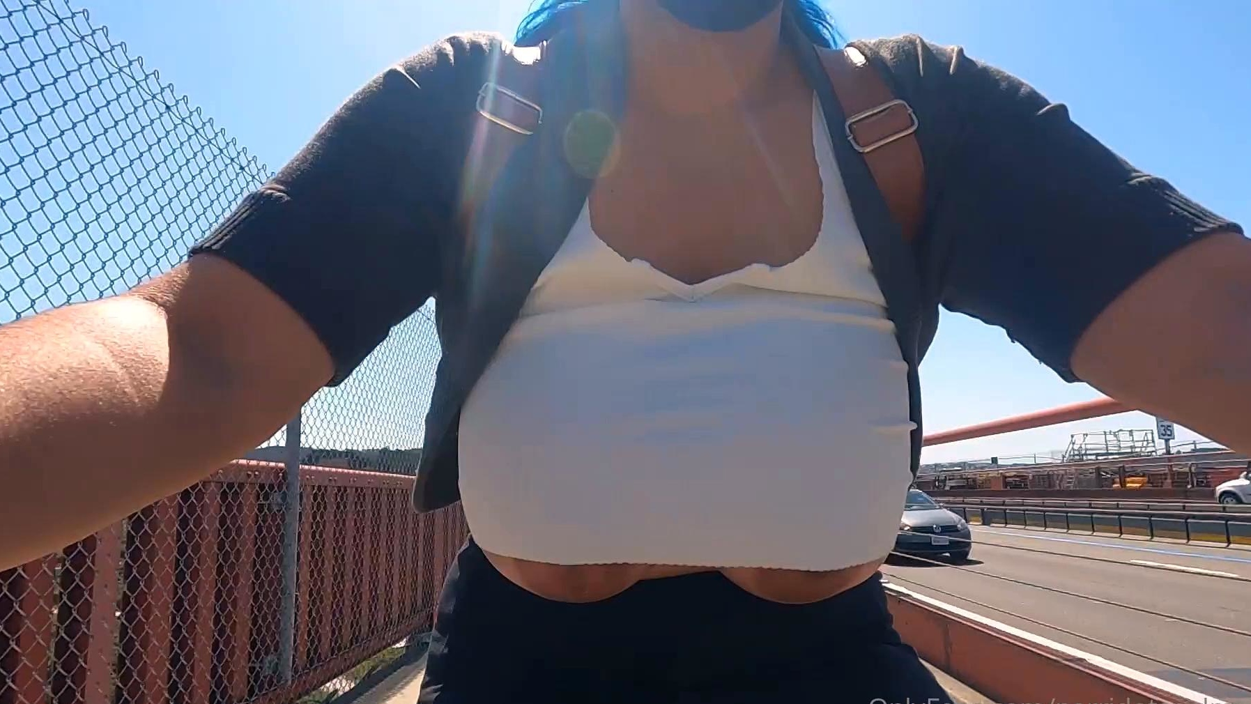outdoor bridge cycling exposed tits
