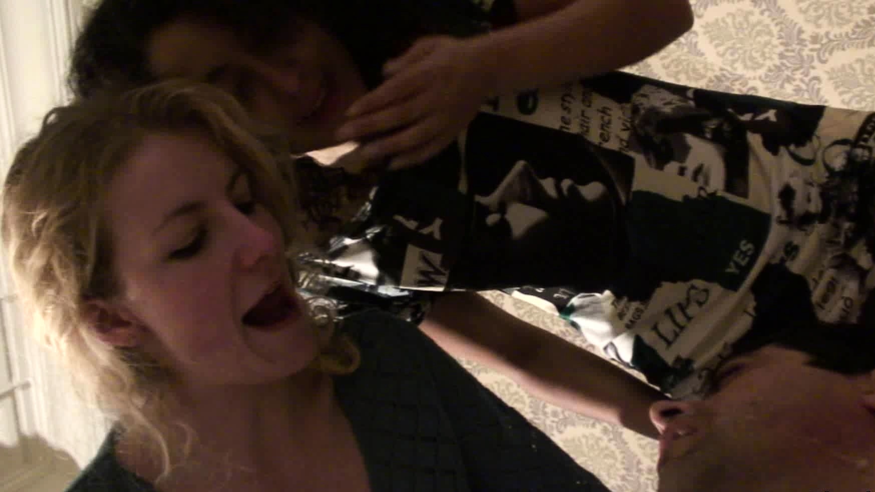 Blonde Brunette Lesbians Sucking And Fucking in club toilet