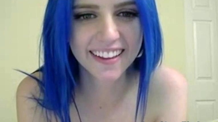 Blue-Haired Amateur Plays with Dildo on Webcam