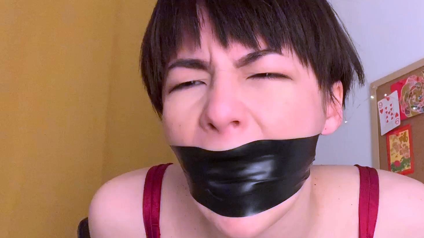 asian girl wrap gagged in leather jacket